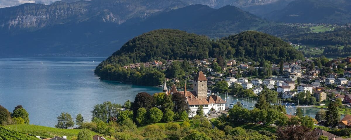 Scenic View of Thun Castle and Lake Thun, Switzerland