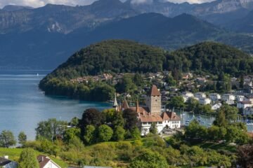 Scenic View of Thun Castle and Lake Thun, Switzerland